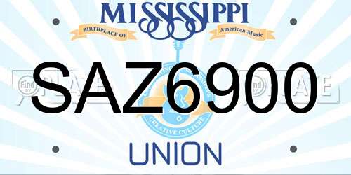 SAZ6900 Mississippi License Plate