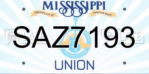 SAZ7193 Mississippi License Plate