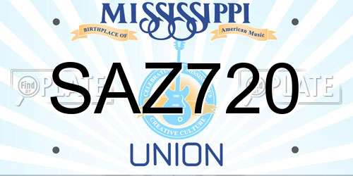 SAZ720 Mississippi License Plate