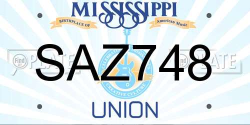 SAZ748 Mississippi License Plate
