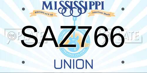 SAZ766 Mississippi License Plate
