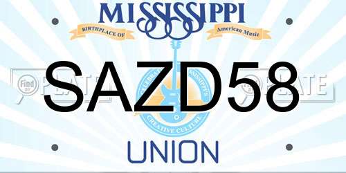 SAZD58 Mississippi License Plate