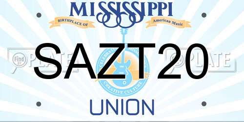 SAZT20 Mississippi License Plate