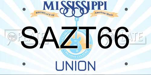 SAZT66 Mississippi License Plate