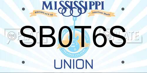 SB0T6S Mississippi License Plate