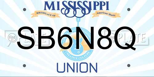 SB6N8Q Mississippi License Plate