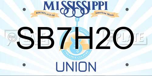 SB7H2O Mississippi License Plate