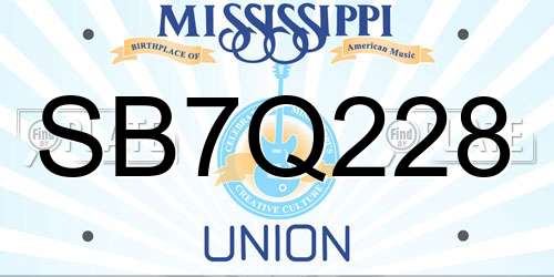 SB7Q228 Mississippi License Plate