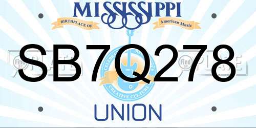 SB7Q278 Mississippi License Plate
