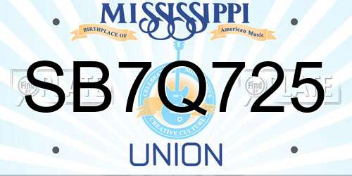 SB7Q725 Mississippi License Plate