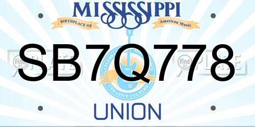SB7Q778 Mississippi License Plate