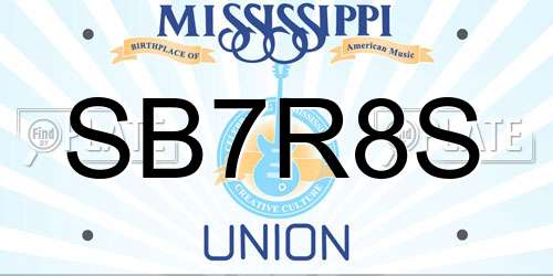 SB7R8S Mississippi License Plate