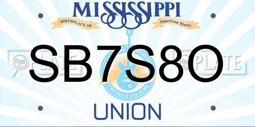 SB7S8O Mississippi License Plate