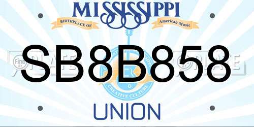 SB8B858 Mississippi License Plate