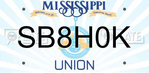 SB8H0K Mississippi License Plate