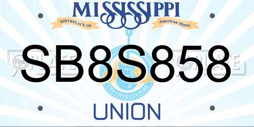 SB8S858 Mississippi License Plate