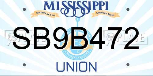 SB9B472 Mississippi License Plate