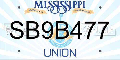 SB9B477 Mississippi License Plate