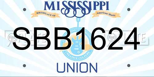 SBB1624 Mississippi License Plate