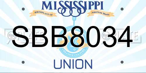SBB8034 Mississippi License Plate