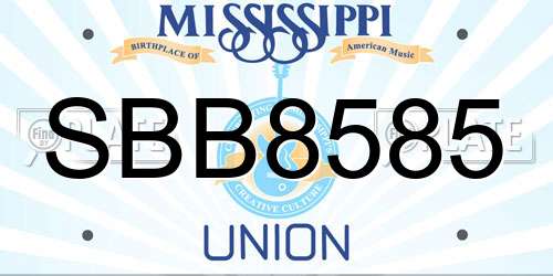 SBB8585 Mississippi License Plate