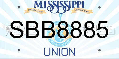 SBB8885 Mississippi License Plate
