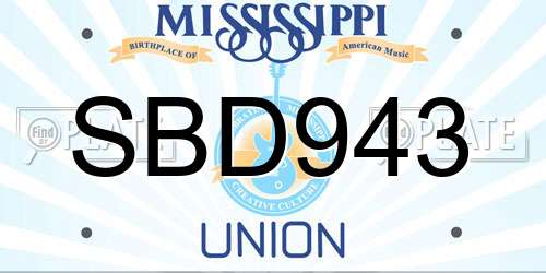 SBD943 Mississippi License Plate