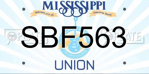 SBF563 Mississippi License Plate