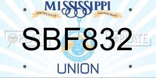 SBF832 Mississippi License Plate