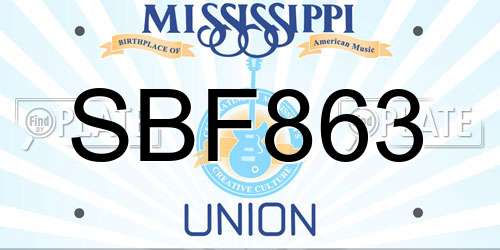 SBF863 Mississippi License Plate
