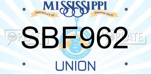 SBF962 Mississippi License Plate
