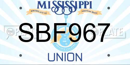 SBF967 Mississippi License Plate