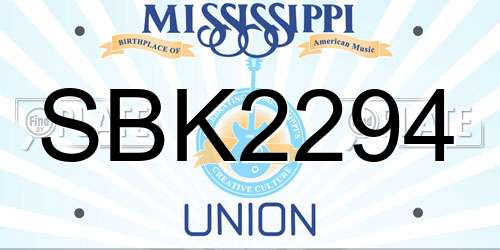 SBK2294 Mississippi License Plate