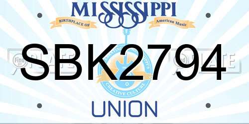 SBK2794 Mississippi License Plate
