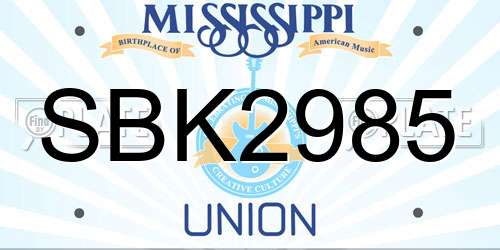 SBK2985 Mississippi License Plate