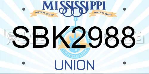 SBK2988 Mississippi License Plate