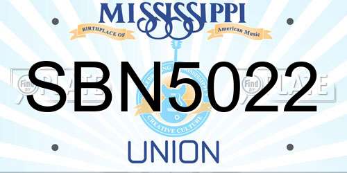 SBN5022 Mississippi License Plate