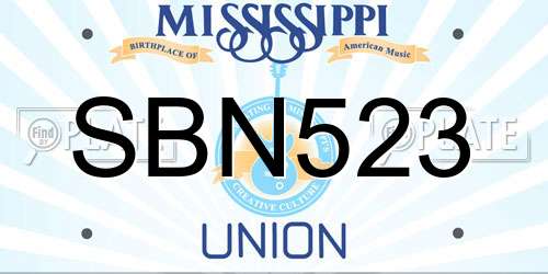 SBN523 Mississippi License Plate