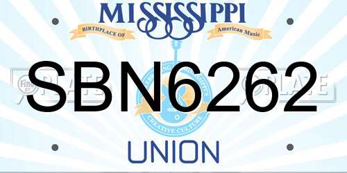 SBN6262 Mississippi License Plate