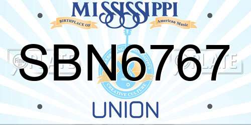SBN6767 Mississippi License Plate