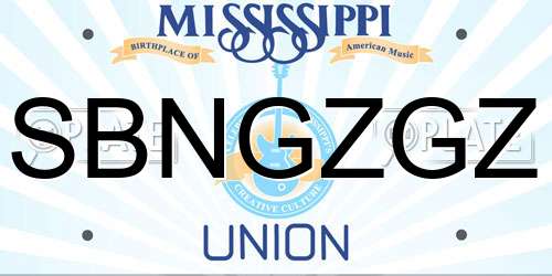 SBNGZGZ Mississippi License Plate