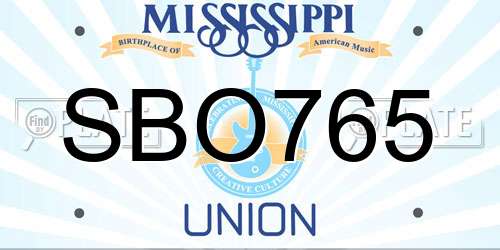 SBO765 Mississippi License Plate