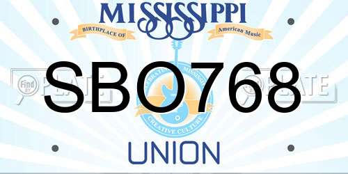 SBO768 Mississippi License Plate