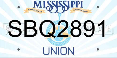 SBQ2891 Mississippi License Plate