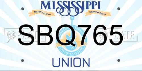 SBQ765 Mississippi License Plate
