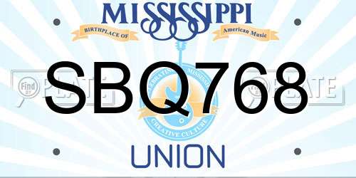 SBQ768 Mississippi License Plate