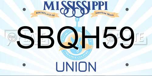 SBQH59 Mississippi License Plate