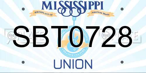 SBT0728 Mississippi License Plate