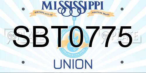 SBT0775 Mississippi License Plate