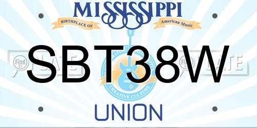 SBT38W Mississippi License Plate